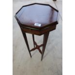 19th C mahogany octagonal candle stand with pull out side, X shaped under stretcher and square