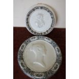 19th C ceramic circular wall plaque depicting bust of young lady, possibly Queen Victoria (