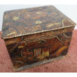Japanese leather bound table box with lacquered gilt and tooled detail and hinged top, opening to