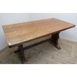 John Whittaker of Little Beck 'Gnome Man' oak refectory table with adze detail to the top and