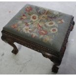 Victorian walnut framed rectangular stool with elaborately carved and ball & claw feet, with inset