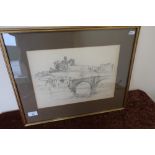 Framed and mounted Frank Lawson pencil sketch dated 1925 (49cm x 39cm including frame)