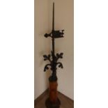 Late Victorian wrought and cast iron weather vane numbered 87 on the flag (overall height 168cm with