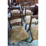 Set of 19th C mahogany dining chairs with upholstered seats and turned supports