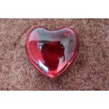 Signed Baccarat red glass heart paperweight (7cm x 7.5cm)