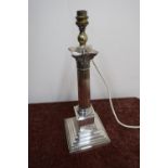 Large quality and heavy silver plated Corinthian column table lamp on stepped square base (45cm