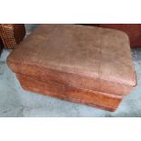 Brown leather rectangular footstool (65cm x 85cm x 42cm)