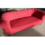 Extremely large Victorian Chesterfield style upholstered three seat sofa on turned mahogany