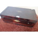 19th C rosewood travelling writing box with hinged top revealing fitted interior with writing