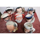 Eight large Royal Doulton character jugs 'William Shakespeare', 'Santa Claus', 'Mark Twain', '