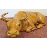 Extremely large 19th C Chinese ceramic figure of a seated water buffalo (18cm high, approx 50cm