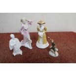 Two Coalport figures, Ladies of Fashion 'Laura' and 'Marilyn' (A/F), a Royal Crown Derby figure