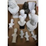 Parian ware bust of Queen Victoria, a similar bust of King Edward VII and a selection of other busts