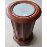 Victorian mahogany cylinder pot cupboard with inset white marble top on octagonal base (diameter