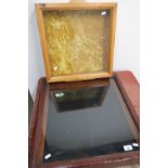 Pine tabletop glazed display case and a similar dark stained case