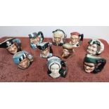 Ten small Royal Doulton character jugs 'Anne Boleyn', 'Dick Turpin', ' 'appy, 'Gunsmith', '