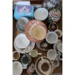 Early 19th C tea bowl and saucer, selection of various decorative ceramics including miniature jugs,