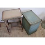 Lloyd Loom style two tier rectangular occasional table and similar green painted rectangular laundry