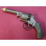 Adam's style double action percussion cap revolver with 4 3/4 inch octagonal barrel, the top engrave