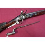 Elliot patent flintlock Cavalry carbine with 26 inch smooth bore barrel stamped with various proof