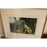 Framed and mounted signed limited edition No.664/850 John Trickett print of a seated Labrador (72.