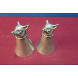 Two Sheffield pewter fox head stirrup cups