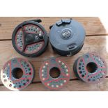 Two Leeda fly reels with three spare spools