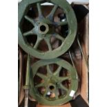 Pair of Russian maxim machine gun carriage wheels and axle with rear elevation bracket and two