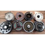 Selection of various fishing reels and spools including a Leeda Gear Fly, Masterline etc