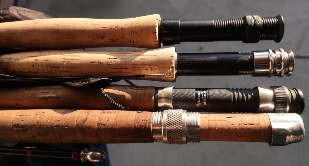 Four fly rods including a Fulling Mill 2 piece 9ft rod, Enigma True Cast, Barkley Phazer and a