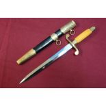 Russian (USSR) army officers dagger with gilt mounts and ivorine grip, scabbard top mount bears