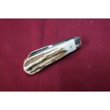 Single bladed Sheffield made pocket knife with Samba horn grips