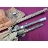 Three piece Daiowa carbon beach rod, a three piece cane rod and a three piece cane salmon rod