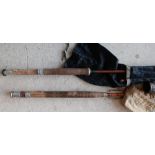 Three piece fly rod in metal tubular case Millrods and a Hardy Brothers two piece split cane fly rod