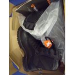 Boxed pair of as new Goliath black leather and canvas boots (size 9M)