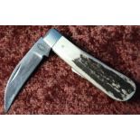 Sheffield made single bladed pocket knife with two piece Sambar horn grips
