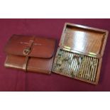 Tan leather "Houghton" cast case by Hardy Brothers Alnwick, small wooden mayfly box by Hardy