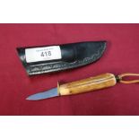Small USA 2 inch bladed sheath knife with antler grip and leather sheath