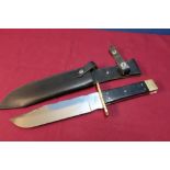 Extremely large Bowie knife by R Cooper Sheffield with 10 inch blade, brass crosspiece, two piece