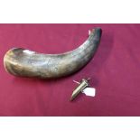Early 19th C powder horn with brass scoop measure