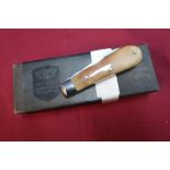 Boxed Eyewitness of Sheffield single bladed pocket knife with polished horn grips and working back