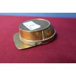 Unusual French made copper snuff box in the form of a military style peaked cap (9cm x 7cm x 3cm)