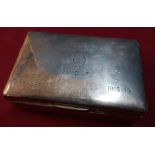 London silver hallmarked cigarette box, the top engraved 76 Field Ambulance 25th Division BEF (