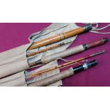Five piece split cane fly rod with a bamboo tip case by C Farrows, and a three piece Arjon of Sweden