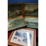 Group of four gilt framed hunting prints after De Condawny and another framed hunting print (5)