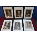Group of six framed & mounted photographic prints of WWI period military leaders including Rear