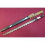 British WWI Enfield bayonet with 17 inch blade marked 1907 Anderson complete with leather sheath and