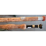 Two piece vintage split can fly rod, another 2 piece split cane carp rod by M K N, and a 4 piece