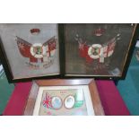 Three c.WWI framed and mounted embroidered naval, artillery and other memorial pictures