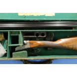 Cased William Powell & Son 20 bore side by side ejector shotgun with 28 inch barrels, the top rib